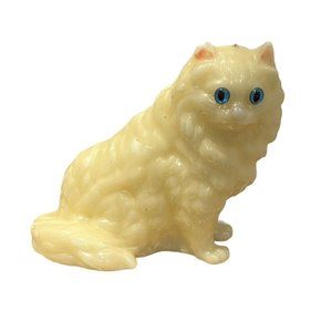 Yellow Cat Candle Wax Molded Blue Eyes 7" Tall Never Burned Vintage READ